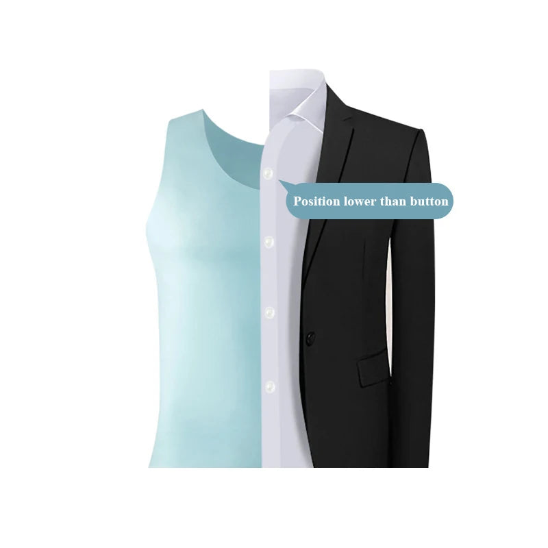 KIMR Apparel men's ice silk sleeveless tank top with U-neck, seamless fit, elastic youth casual undershirt and fitness vest