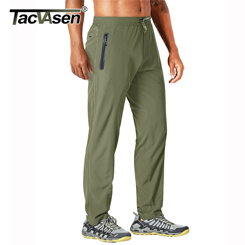 TACVASEN men's outdoor quick-dry hiking and running pants with elastic waistband, lightweight fabric, straight fit, suitable for fitness and jogging