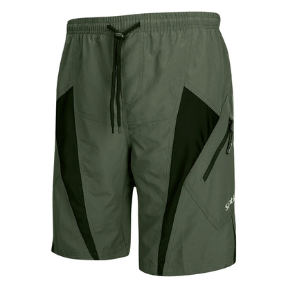 Santic men's cycling shorts with 3D padded Coolmax fabric, loose fit MTB bike bottoms for downhill riding and fitness.