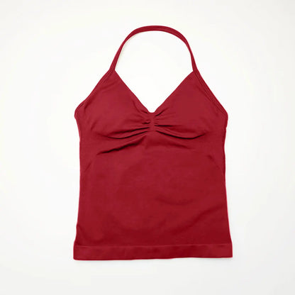 NCLAGEN impact longline strappy sports yoga vest for women, open-back gym tank top with halter design for running and workouts