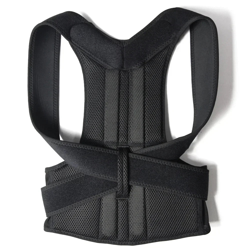 Adjustable unisex posture corrector brace with back and clavicle support for improved alignment and hunchback correction.