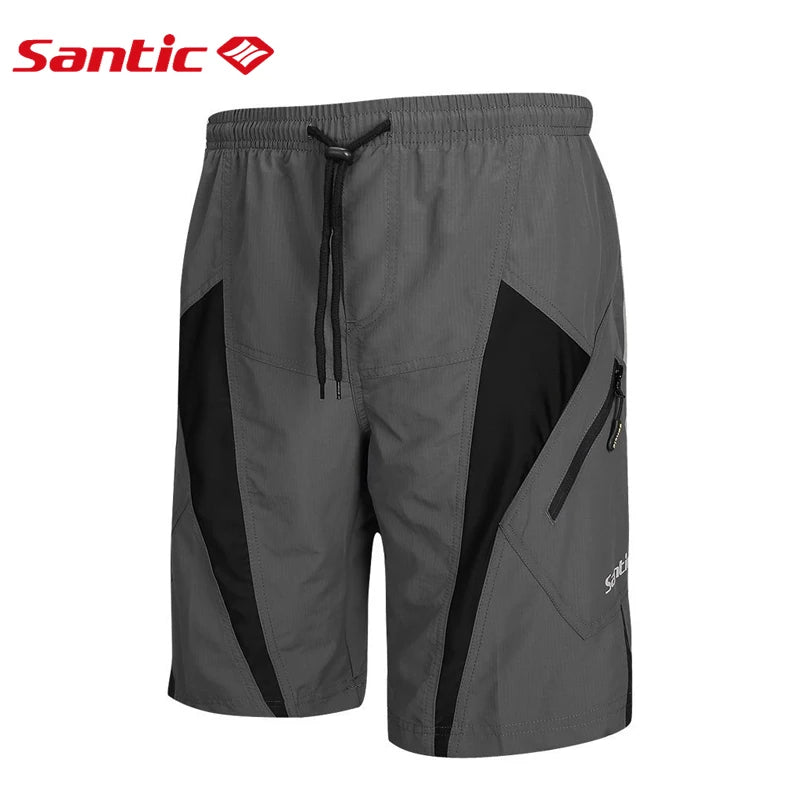 Santic men's cycling shorts with 3D padding, Coolmax fabric, loose fit MTB bike bottoms for downhill riding and fitness.