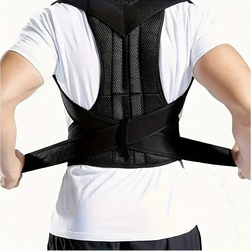 Adjustable back brace posture corrector for women and men, providing full upper and lower back support and shoulder straightening.