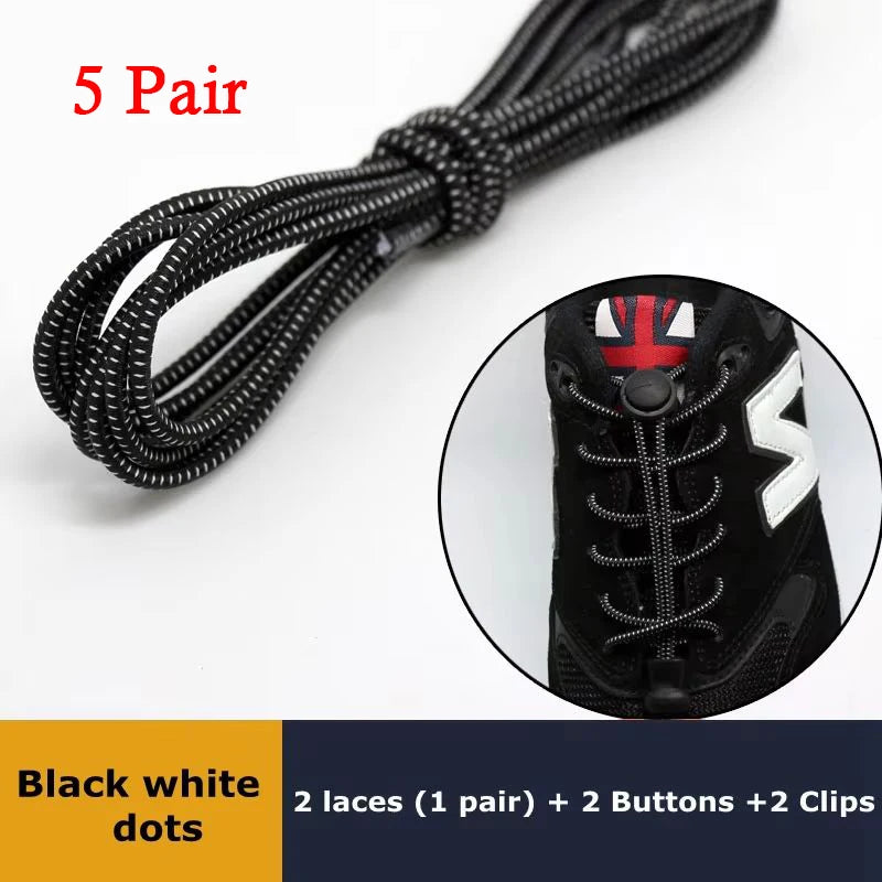 Pair of elastic no-tie sneaker laces from SMATLELF, stretchy round rubber shoelaces with locking clips for quick, secure fit.