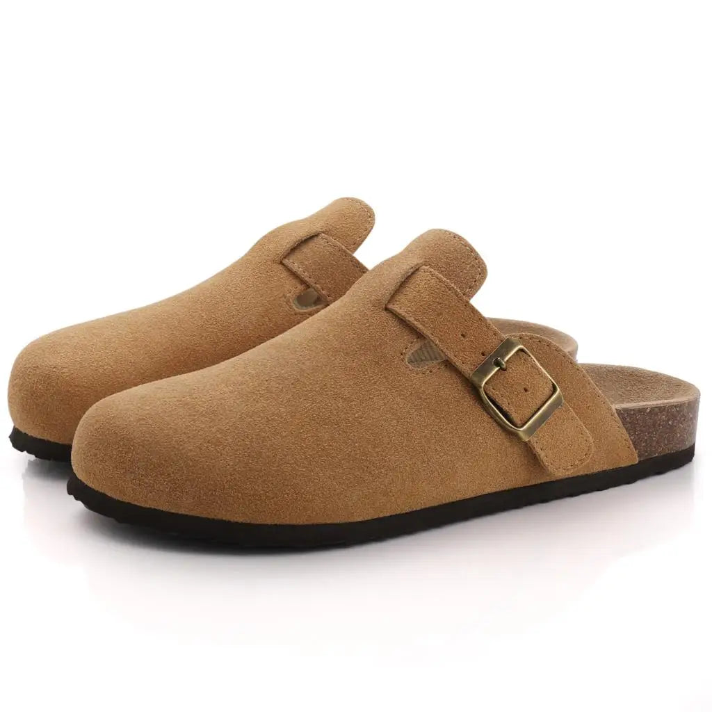 Comwarm women's suede mule slippers with cork insole, arch support, outdoor beach slides, and casual home shoes by DAYO FITNESS STORE