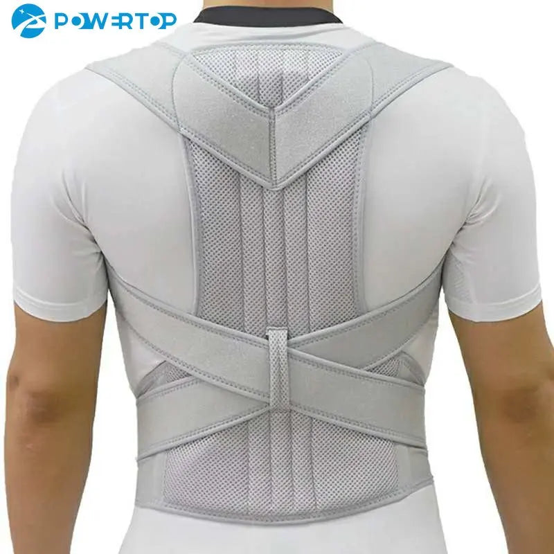 Adjustable back posture corrector brace for men and women, supporting clavicle and helping stop slouching and hunching.