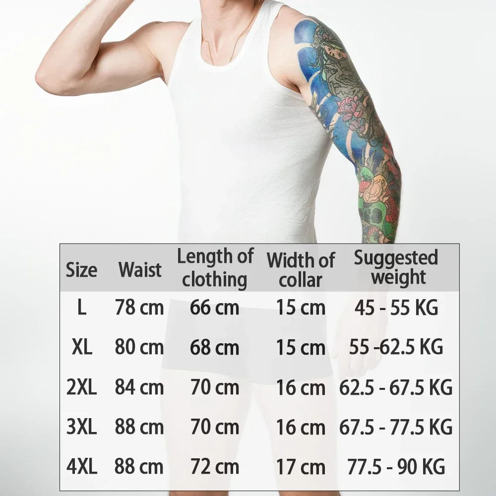 Three men's cotton tank tops in white, breathable sleeveless undershirts for summer fitness and casual wear.
