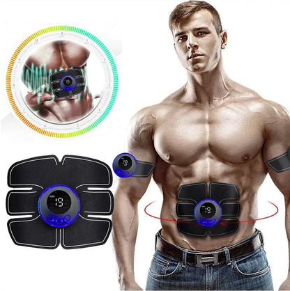YOSYO Abdominal Muscle Massager Fitness device with arm training patches, USB charging, for muscle toning and exercise at home.