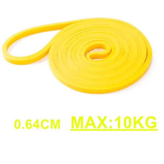 Heavy-duty latex resistance band for Pilates and fitness, used for pull-up assistance and body shaping workouts.