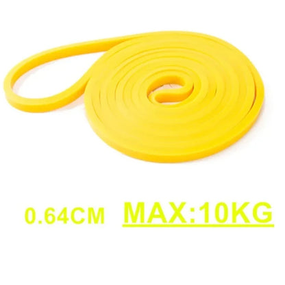 Heavy-duty latex resistance band for Pilates and fitness, used for pull-up assistance and body shaping workouts.