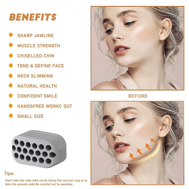 Silicone jaw exerciser and facial toner ball for jawline and neck toning, designed to reduce double chin and improve facial fitness.