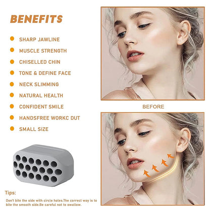 Silicone jaw exerciser and facial toner ball for jawline and neck toning, designed to reduce double chin and improve facial fitness.