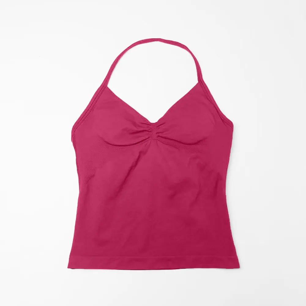 NCLAGEN Impact Longline Strappy Women's Yoga Tank Top with open back, halter design, ideal for gym, running, and fitness workouts.