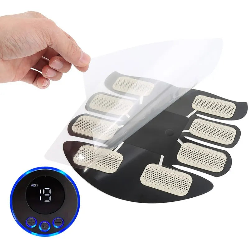 YOSYO abdominal muscle massager with arm training patches, USB charging fitness device for muscle exercise at home, men.