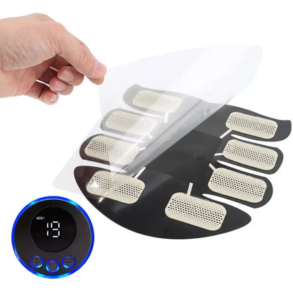 YOSYO abdominal muscle massager with arm training patches, USB charging fitness device for muscle exercise at home, men.
