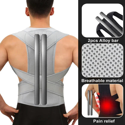 Adjustable unisex posture corrector brace supporting back alignment and clavicle, designed to stop slouching and improve posture.