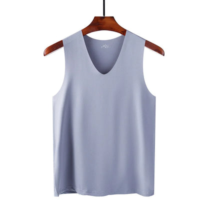 Silk men's tank top sleeveless undershirt, seamless casual summer gym vest, plain sport bodysuit for men, Shop2947224 Store