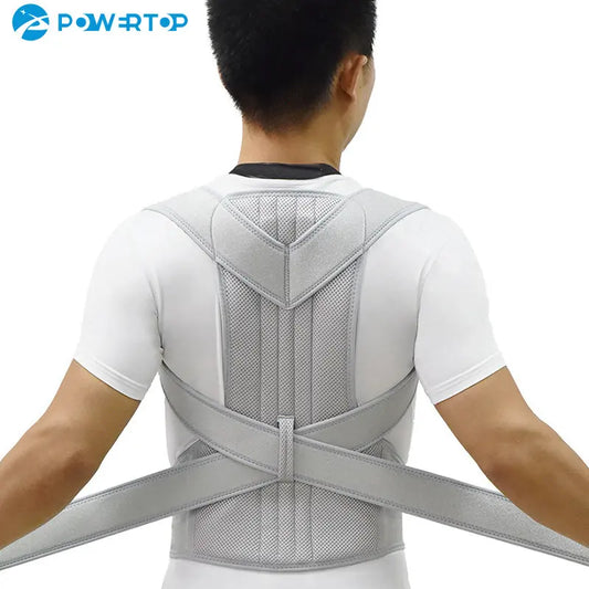 Adjustable posture corrector brace for men and women supporting back and clavicle to improve posture and reduce slouching.