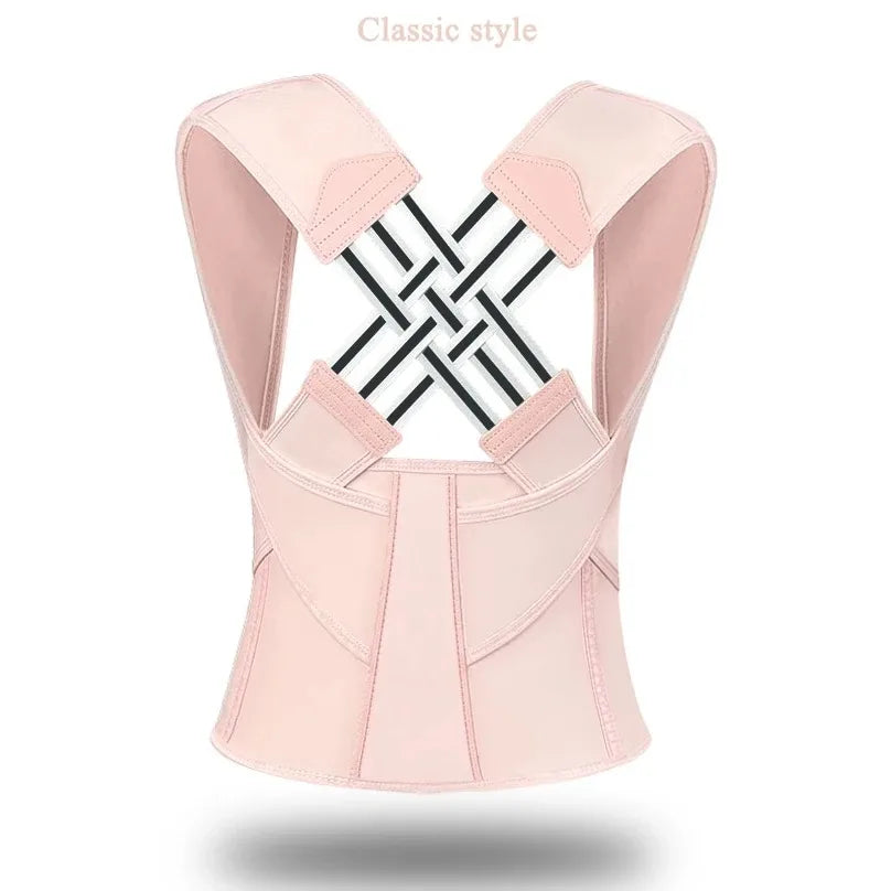 Breathable back posture corrector brace for women with shoulder support, designed to improve posture and back alignment.