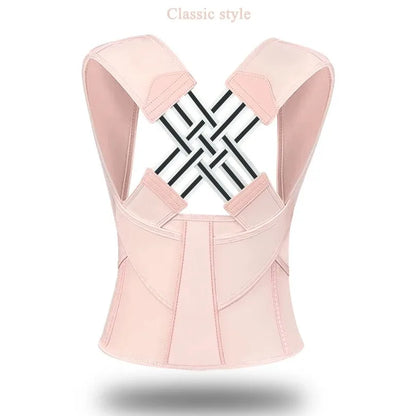 Breathable back posture corrector brace for women with shoulder support, designed to improve posture and back alignment.
