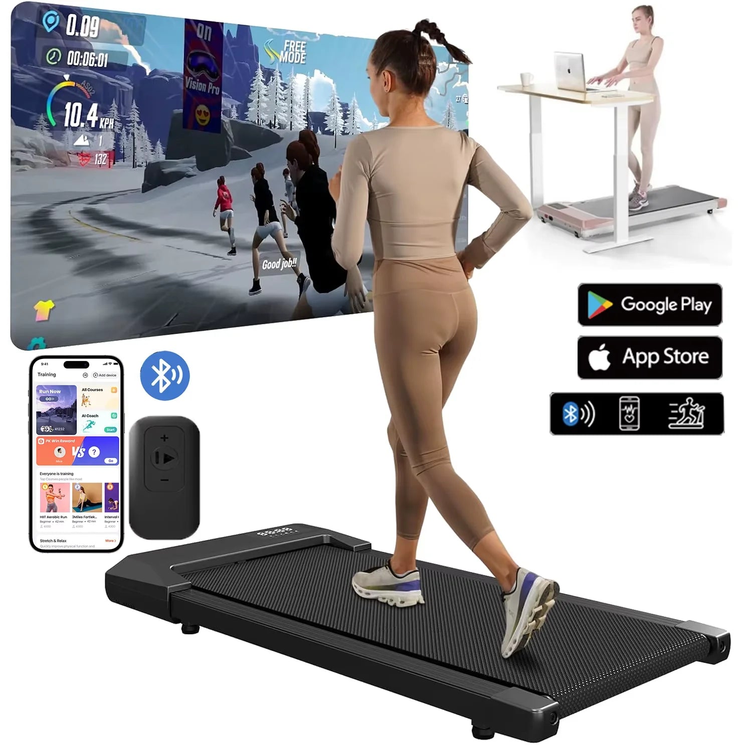 Healthy Fitness Sport Store 300lbs 2.5HP treadmill with LCD display, 2-in-1 walking and running machine for home exercise