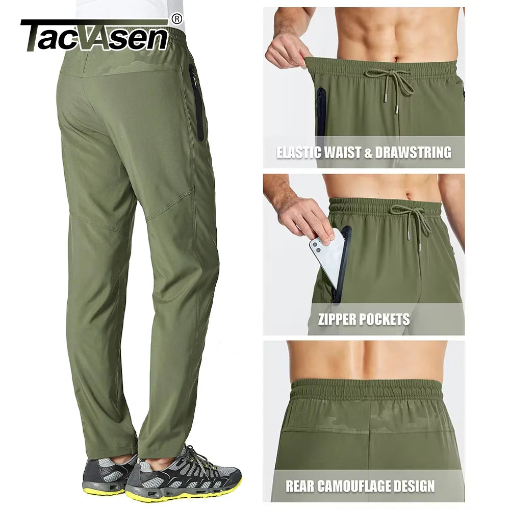 TACVASEN men's outdoor quick dry hiking and running pants, lightweight, elastic joggers with straight fit for fitness and outdoor activities.