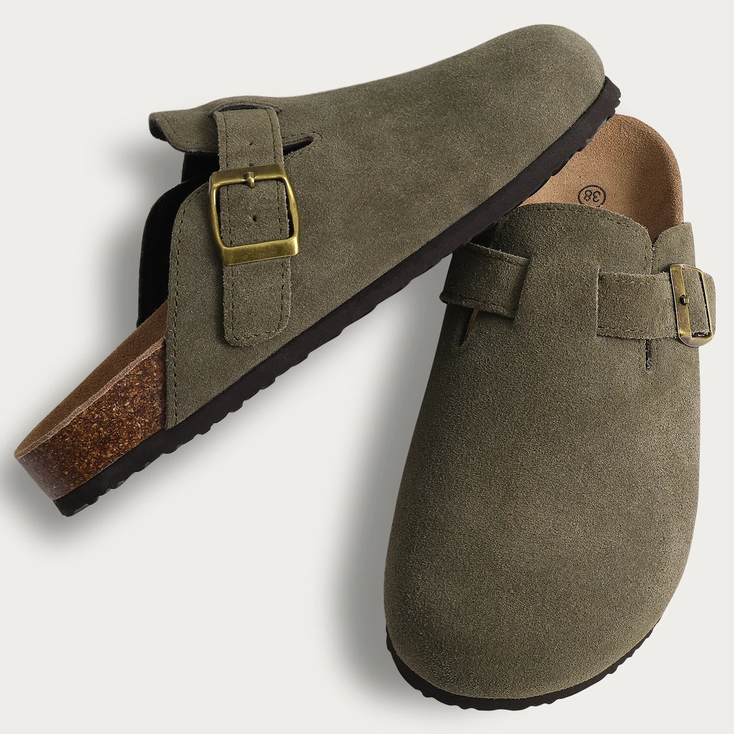 Women's suede mules slippers by DAYO FITNESS STORE with cork insole, arch support, outdoor beach slides, and casual home shoes