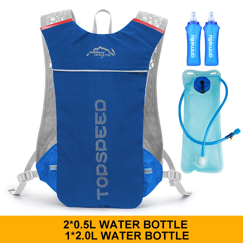 Ultralight outdoor trail running 5L hydration backpack for men, breathable fitness jogging vest with storage for marathon and cycling.