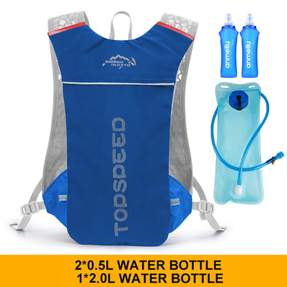 Ultralight outdoor trail running 5L hydration backpack for men, breathable fitness jogging vest with storage for marathon and cycling.