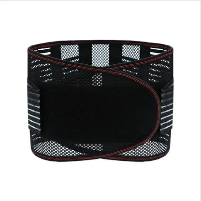 Adjustable waist trainer belt with lumbar back brace, breathable support strap for posture correction and spine support.