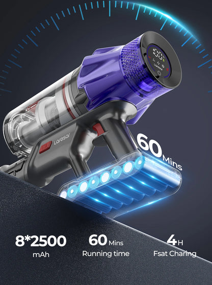 DAYO FITNESS STORE Laresar V7 cordless handheld vacuum cleaner with 500W power, 50KPA suction, removable battery, and dust cup.
