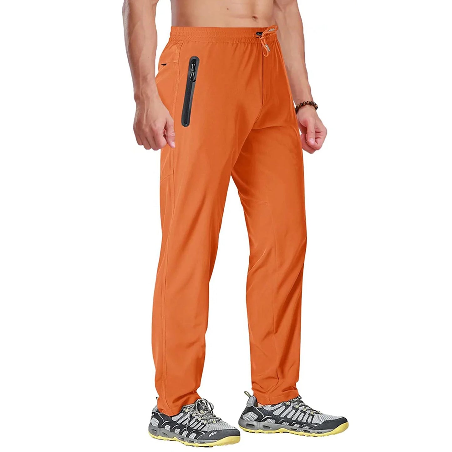 TACVASEN men's outdoor quick-dry hiking and running pants with elastic waist, lightweight, straight-fit design, ideal for fitness and exercise.