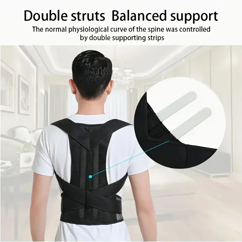 Adjustable back brace posture corrector for men and women, providing full upper and lower back support with shoulder straightening.