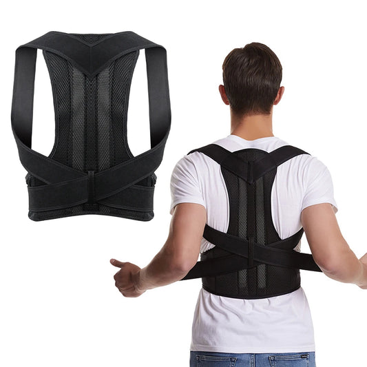 Adjustable back brace posture corrector for men and women providing lumbar support and improving shoulder posture.