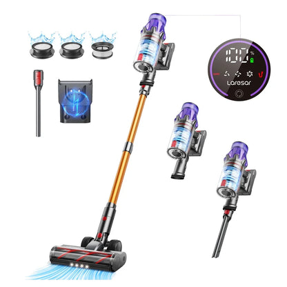 DAYO FITNESS STORE Laresar V7 cordless handheld vacuum cleaner with 500W power, 50KPA suction, removable battery, and dust cup.