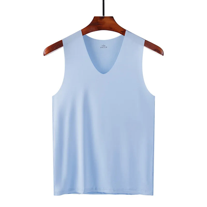 Seamless men's silk tank top by Shop2947224 Store, sleeveless casual summer undershirt for gym and everyday wear.