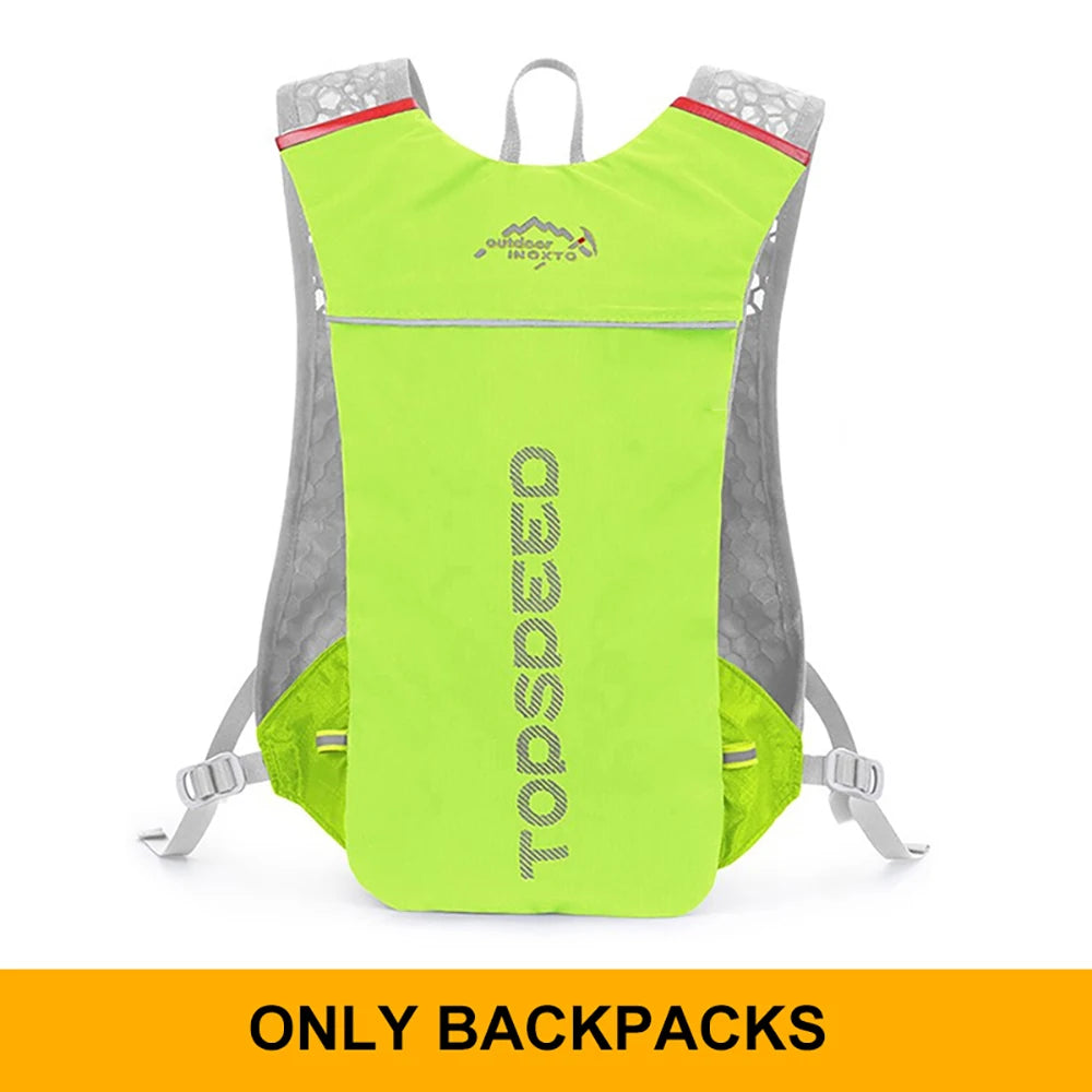 Ultralight outdoor trail running backpack with hydration system, breathable design, suitable for jogging, cycling, and fitness activities.
