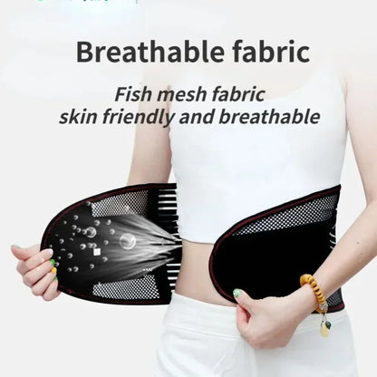 Adjustable waist trainer belt and back brace with lumbar support, breathable strap for posture correction and spine support.