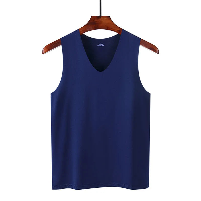 Men's seamless silk tank top vest from Shop2947224, sleeveless casual summer undershirt, ideal for sport, gym, and everyday wear.