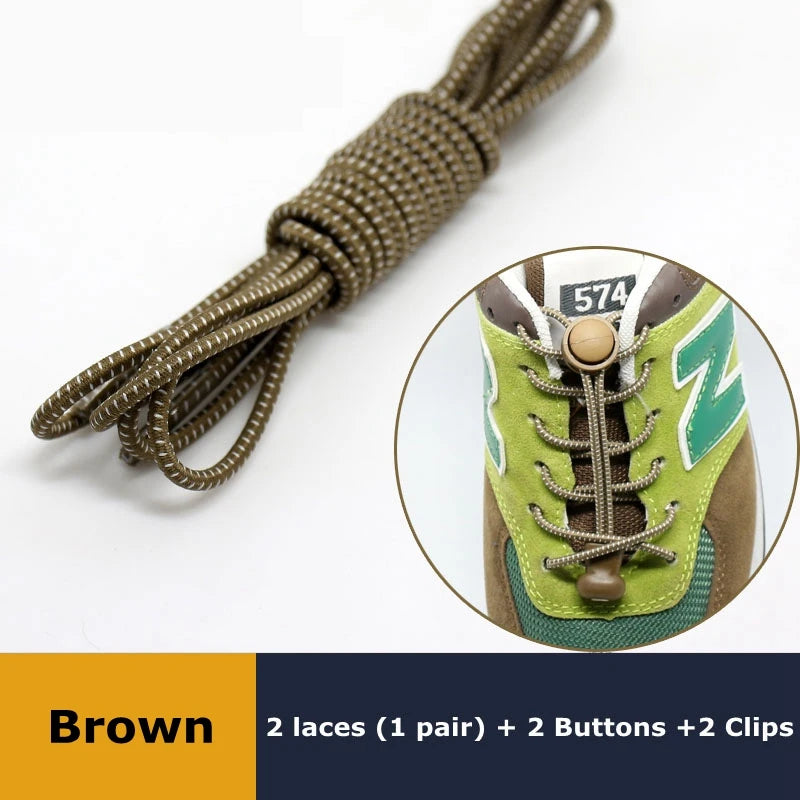 Pair of elastic no-tie sneaker shoelaces with locking mechanism, round rubber laces for easy stretch and secure fit on casual sneakers