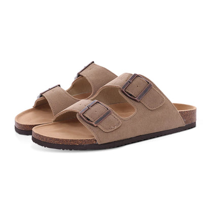 DAYO FITNESS STORE women's suede mule slippers with cork insoles, arch support, outdoor beach slides, and casual home shoes
