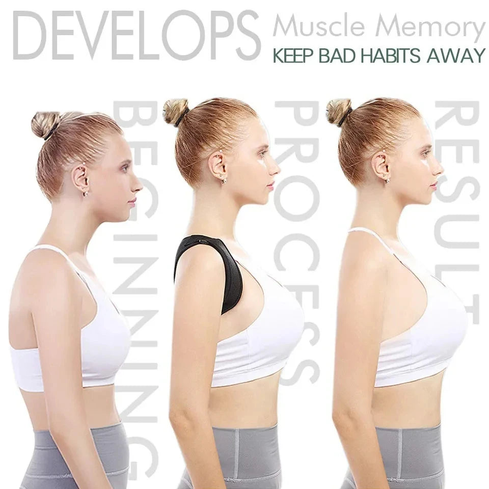 Adjustable DAYO FITNESS STORE posture corrector back brace for upper back and shoulder support, designed to relieve pain and improve posture.