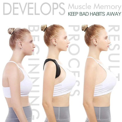 Adjustable DAYO FITNESS STORE posture corrector back brace for upper back and shoulder support, designed to relieve pain and improve posture.