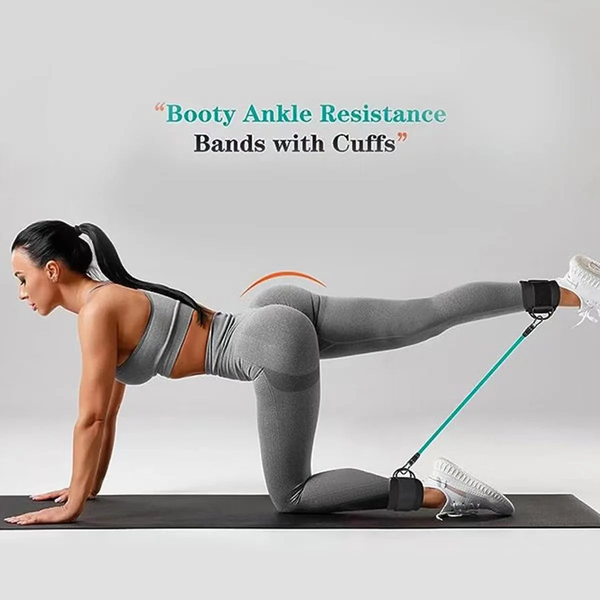 Face Global Store TPE resistance bands with ankle straps for glute workouts, squats, yoga, and leg strength training exercises.