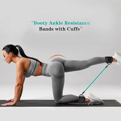 Face Global Store TPE resistance bands with ankle straps for glute workouts, squats, yoga, and leg strength training exercises.