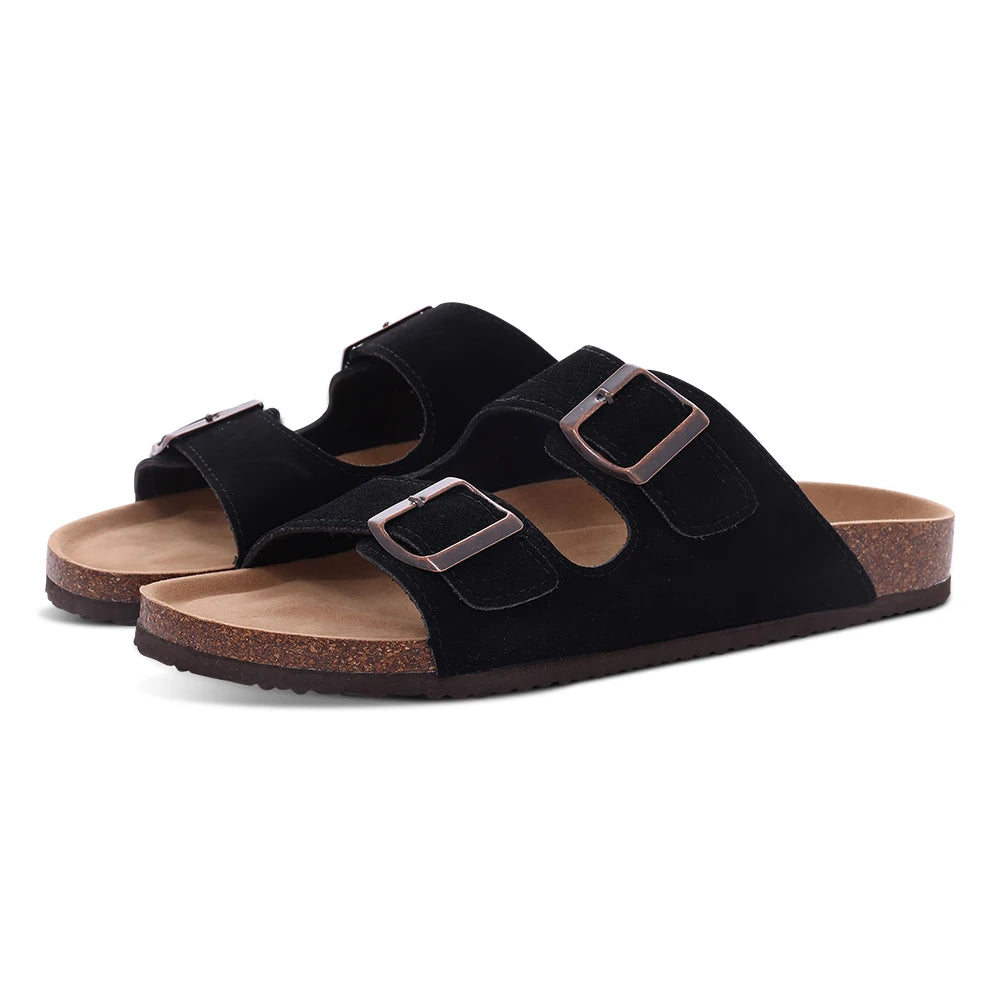 Comwarm women's suede mules slippers with cork insole, arch support, outdoor beach slides, and casual home shoes.