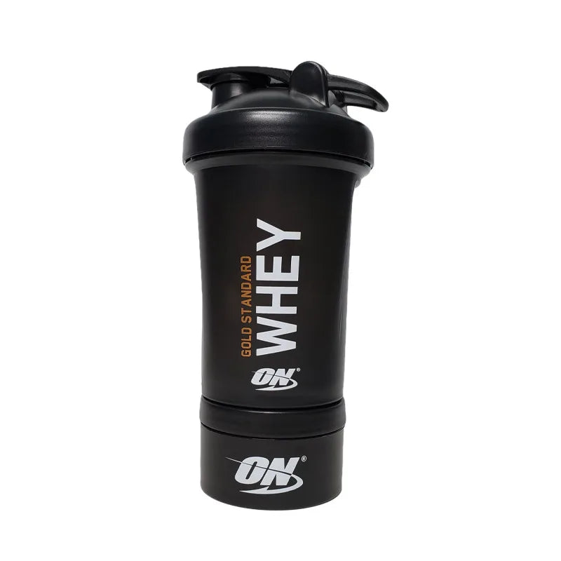 HQ Grocery Store 450ML protein shake cup with ball for mixing, large-capacity plastic fitness cup with medicine box compartment.