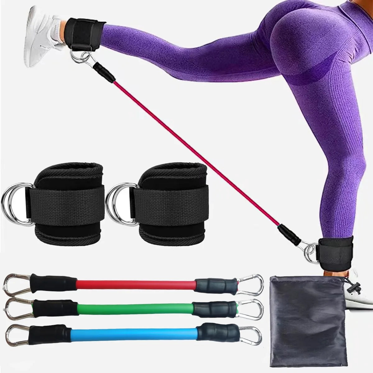 Face Global Store TPE resistance bands with ankle straps for glute workouts, squats, yoga, and leg strength exercises.