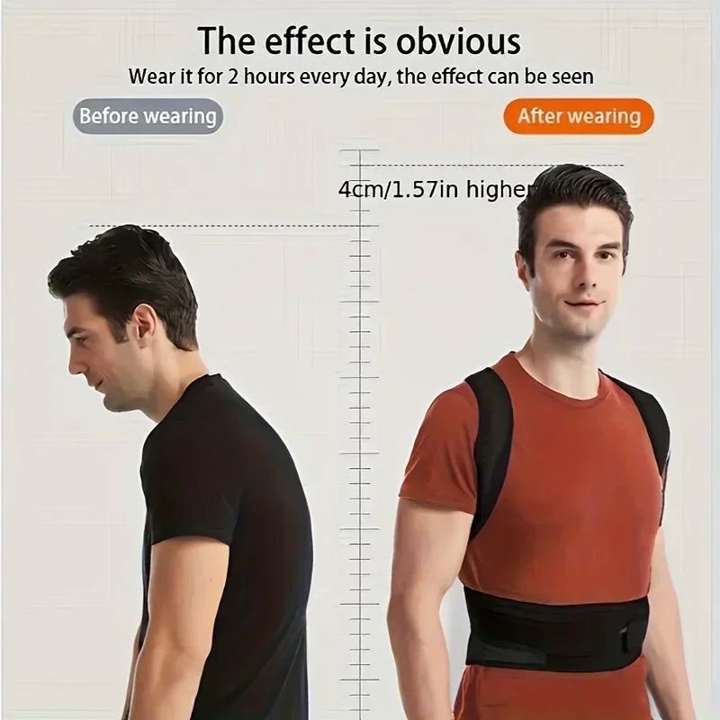 Adjustable back brace posture corrector for women and men, with shoulder support and full back support for upper and lower back.