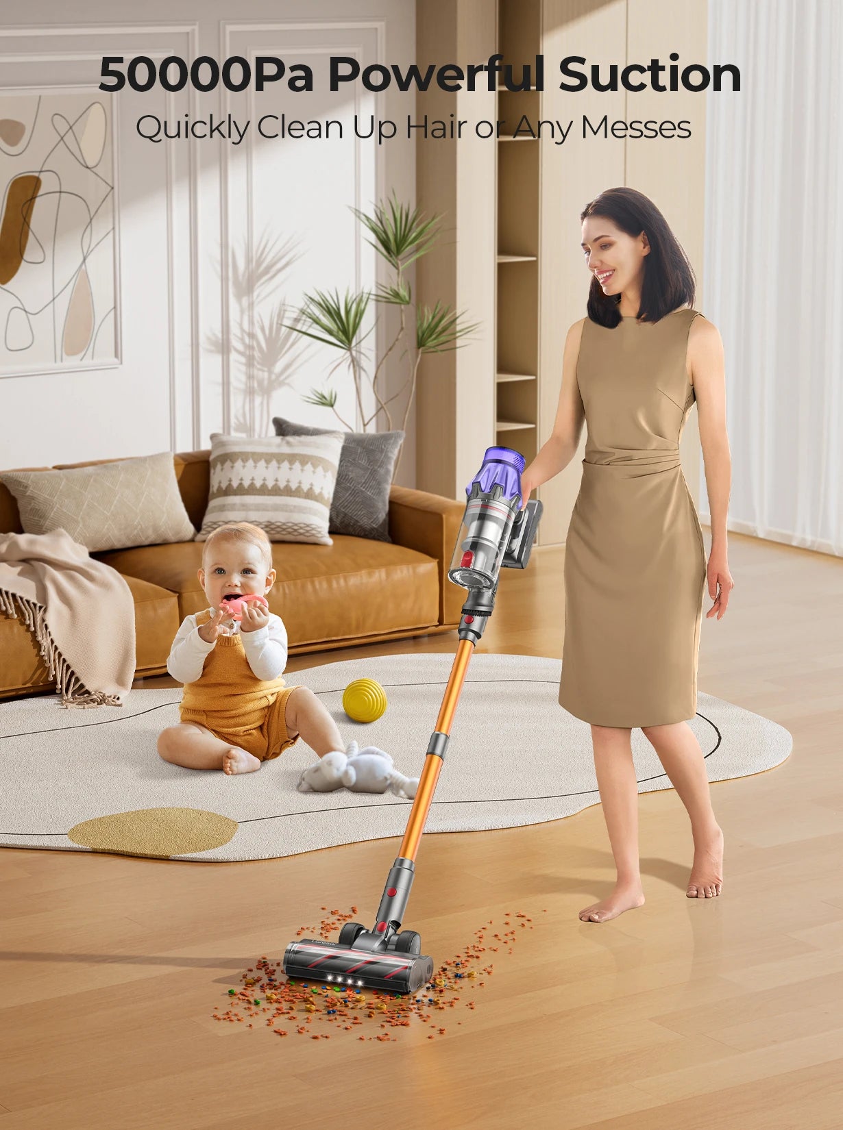 DAYO FITNESS STORE Laresar V7 cordless handheld vacuum cleaner with 500W power, 50KPA suction, removable battery, and dust cup.